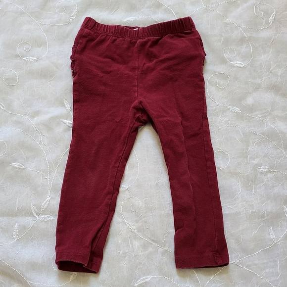 Old Navy Maroon Leggings Girls 18-24 Months Ruffle On Bottom Soft Comfortable - Picture 1 of 3